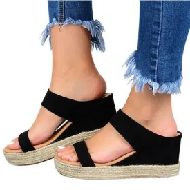 Women two strap chunky heel platform antiskid slide espadrille sandals