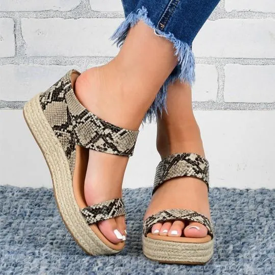 Women two strap chunky heel platform antiskid slide espadrille sandals