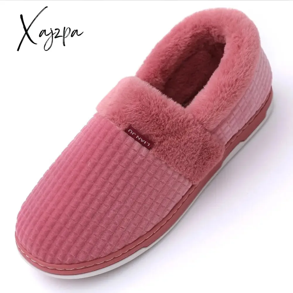 Xajzpa - Winter Slippers for Men Plus Size 47 Suede Gingham Fluffy House Slippers Memory Foam Male Home Slippers Soft Antiskid Hot Sale