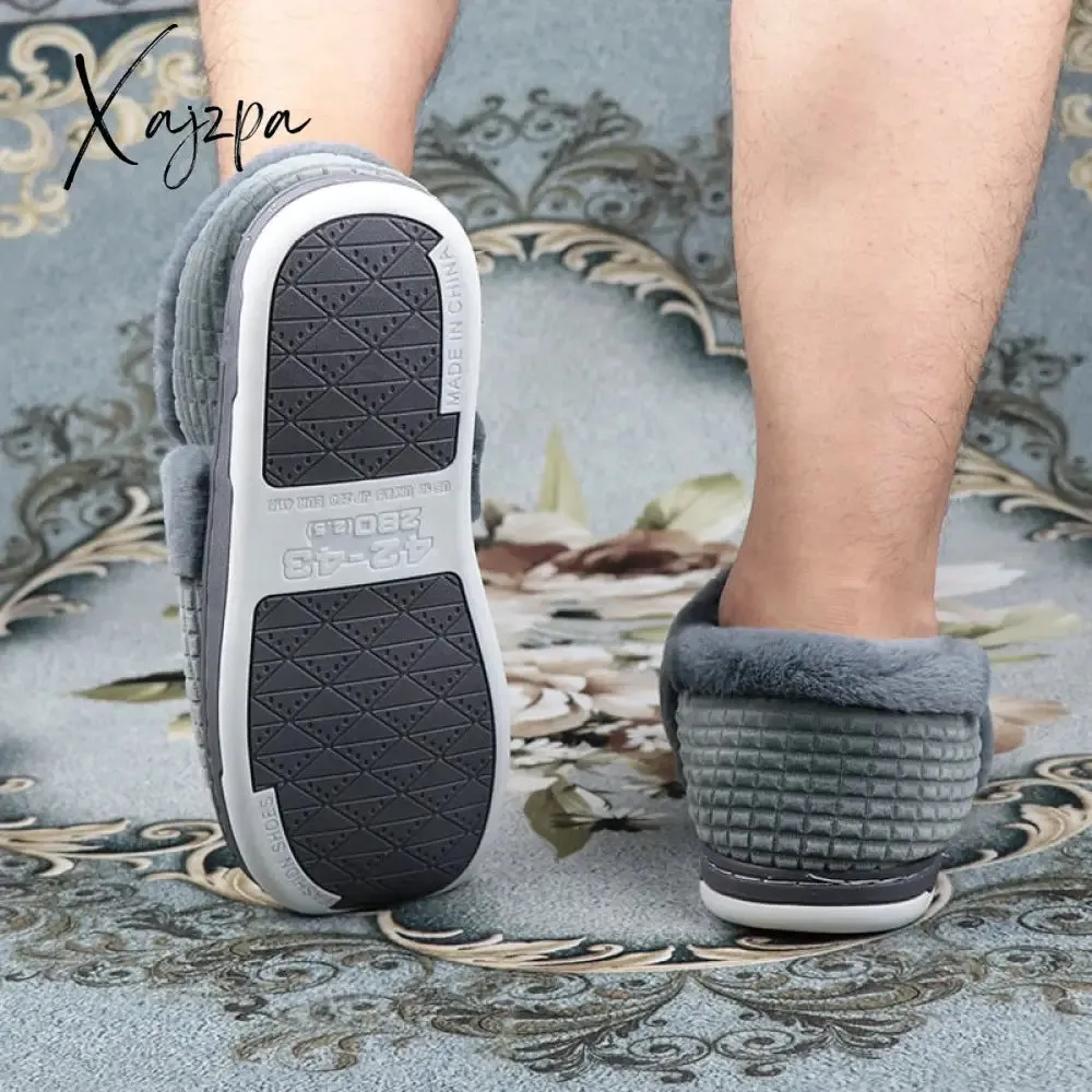 Xajzpa - Winter Slippers for Men Plus Size 47 Suede Gingham Fluffy House Slippers Memory Foam Male Home Slippers Soft Antiskid Hot Sale