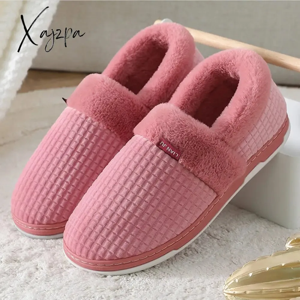 Xajzpa - Winter Slippers for Men Plus Size 47 Suede Gingham Fluffy House Slippers Memory Foam Male Home Slippers Soft Antiskid Hot Sale