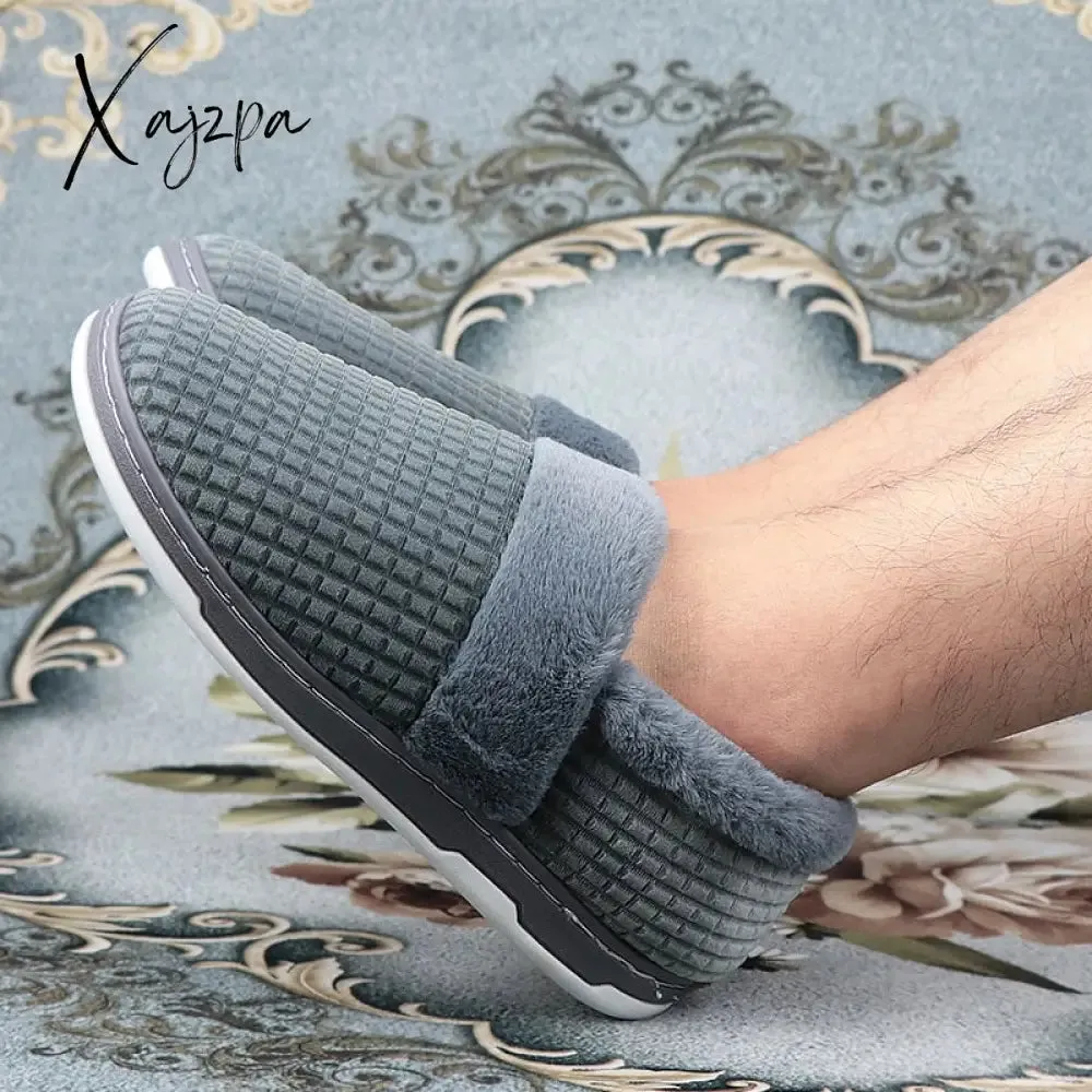 Xajzpa - Winter Slippers for Men Plus Size 47 Suede Gingham Fluffy House Slippers Memory Foam Male Home Slippers Soft Antiskid Hot Sale