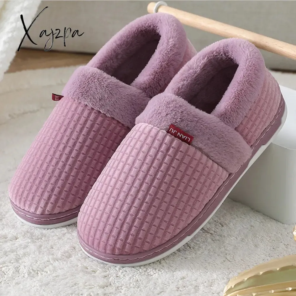 Xajzpa - Winter Slippers for Men Plus Size 47 Suede Gingham Fluffy House Slippers Memory Foam Male Home Slippers Soft Antiskid Hot Sale