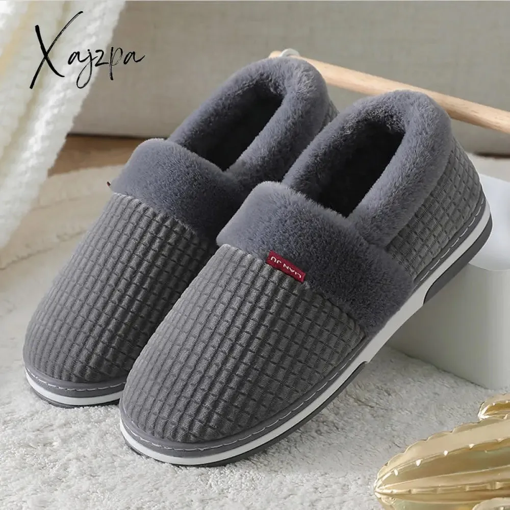 Xajzpa - Winter Slippers for Men Plus Size 47 Suede Gingham Fluffy House Slippers Memory Foam Male Home Slippers Soft Antiskid Hot Sale