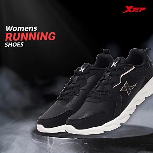 XTEP Women's Black Synthetic Leather Upper IPR Sole Sports Running Shoes