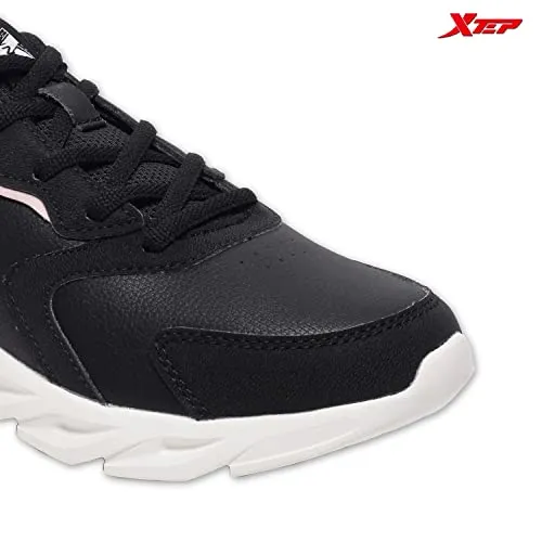 XTEP Women's Black Synthetic Leather Upper IPR Sole Sports Running Shoes